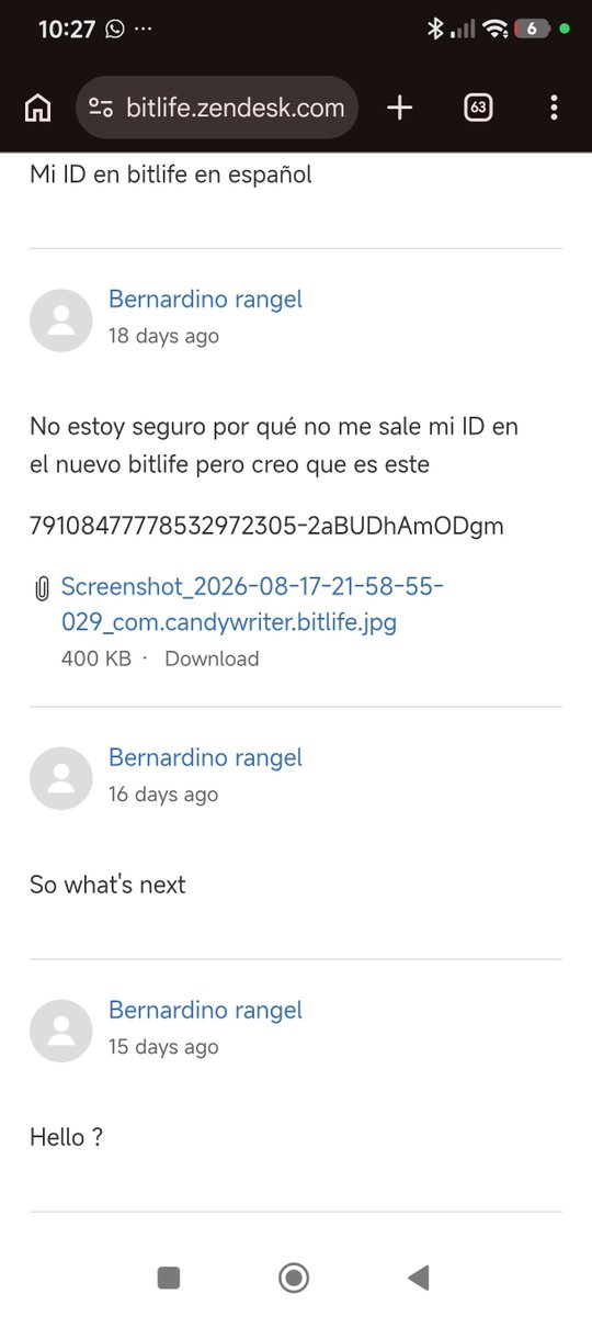 PicosEltaco's tweet photo. @BitLifeApp @BitLifeApp Your announcement says our purchases from BitLife Español can be migrated through support. I've been waiting 21 days with no response. I paid for my DLCs and have receipts proving it. Please stop ignoring paying players and help us migrate our purchases. #BitLife https://t.co/5uJ8jxsDtX