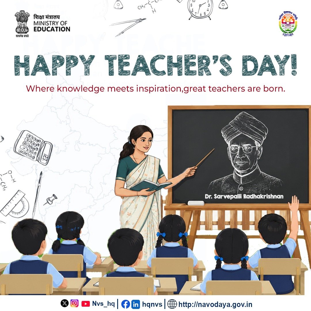 NVS_HQ's tweet photo. The best lessons don’t end when the class does. They stay with us for life. 
This #TeachersDay , we celebrate the teachers who shape minds today and help shape the nation of tomorrow. 
 #NVS #DrSRadhakrishnan https://t.co/vu8sBIh4i1