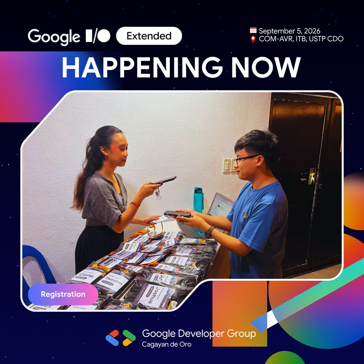 gdgcdo's tweet photo. 🚀 HAPPENING NOW—GOOGLE I/O EXTENDED CDO 2026!

📍 COM-AVR, Integrated Technology Building, Bldg. 3, USTP CDO
🕛 Registration: 12:00 PM – 1:00 PM

🔥 The doors are open. The community is here. The stage is ready.

#GoogleIOExtended #GoogleIOExtendedCDO #GDGCDO #GoogleDevelopers https://t.co/od6GZyrePl