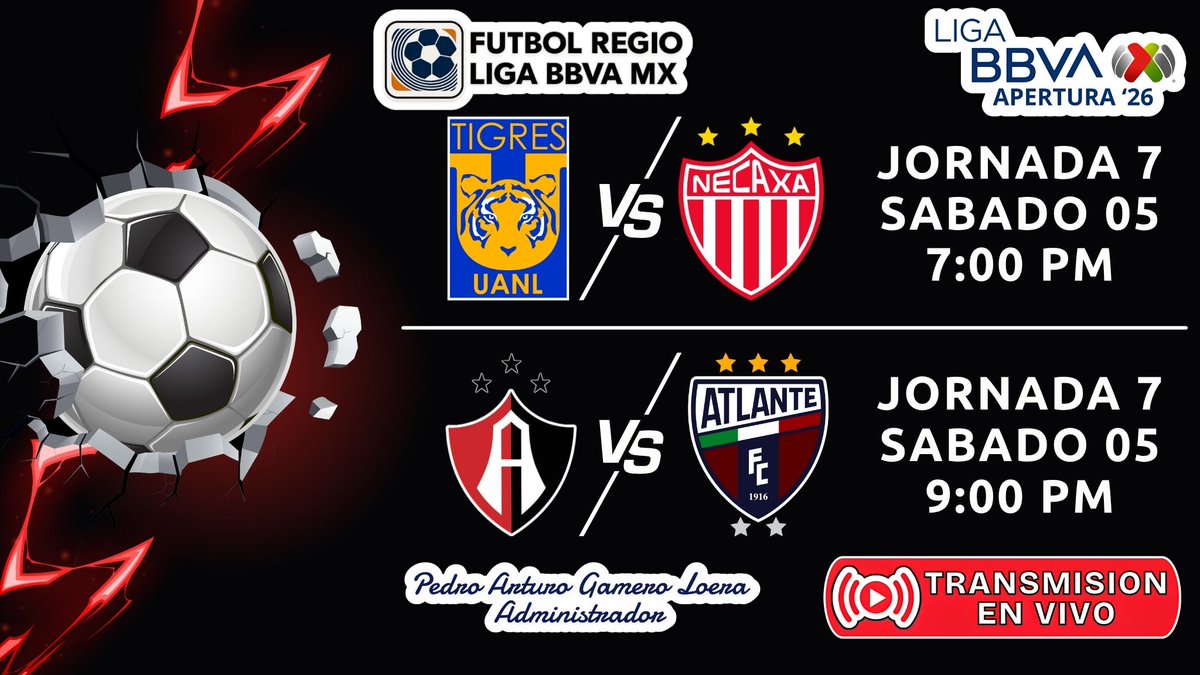 FutRegioBbvaMx's tweet photo. #TigresUANL #Necaxa #AtlasFC #AtlanteFC #EnVivo #LigaBBVAMX
Doble Cartelera Sabatina.
-----------------------------------
📡 TRANSMISION EN VIVO 📡
-----------------------------------
👉TWITTER(X):
* https://t.co/6bVkl9Ji35
👉BASE 44 STADIUM SOCCER
* https://t.co/SIlyJO3oMl
👉BASE44 RED FANS
* https://t.co/VtRHZzBvcf
👉BASE44 FUTBOL REGIO:
* https://t.co/Z94flNFMRp
👉WEB SPORTS CHANNEL
* https://t.co/2ZgYszmS5n
-----------------------------------