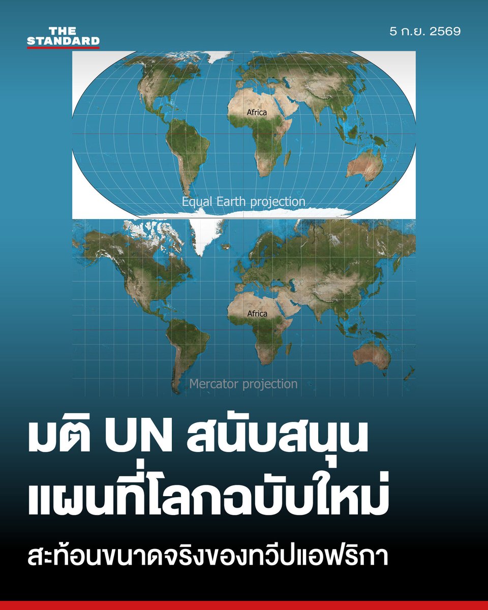 thestandardth's tweet photo. UN โหวตรับรองมติหนุนแผนที่โลกฉบับใหม่ สะท้อนขนาดแท้จริงของทวีปแอฟริกา

องค์การสหประชาชาติ (UN) ลงมติวานนี้ (4 กันยายน) รับรองแผนที่โลกฉบับใหม่ที่สะท้อนขนาดที่แท้จริงของทวีปแอฟริกาและประเทศต่างๆ ได้แม่นยำยิ่งขึ้น โดยเป็นความพยายามเพื่อแก้ไขความอยุติธรรมของแผนที่ในยุคอาณานิคม ที่ทำให้ทวีปแอฟริกาดูเล็กลงกว่าความเป็นจริงมานาน 450 ปี ซึ่งส่งผลต่อการรับรู้ของสื่อ การศึกษา และนโยบายทั่วโลกเกี่ยวกับทวีปแอฟริกา

มติดังกล่าว ซึ่งถูกเสนอโดยโตโกและได้รับการสนับสนุนจากสมาชิกสหภาพแอฟริกา (AU) และบาฮามาส ผ่านการรับรองด้วยเสียงโหวตสนับสนุนจาก 164 ประเทศ รวมถึงฝรั่งเศสและสหราชอาณาจักร ขณะที่สหรัฐอเมริกาเป็นประเทศเดียวที่ลงคะแนนเสียงคัดค้าน และมีประเทศที่งดออกเสียง 6 ประเทศ

แผนที่โลกฉบับดั้งเดิม ที่เรียกว่าแผนที่เมอร์เคเตอร์ (Mercator projection) ซึ่งใช้กันอย่างแพร่หลายมาตั้งแต่ศตวรรษที่ 16 ได้รับการวิพากษ์วิจารณ์เนื่องจากแสดงให้เห็นว่า ทวีปแอฟริกามีขนาดใกล้เคียงกับกรีนแลนด์ ทั้งๆ ที่ความจริงแล้วมีขนาดใหญ่กว่าถึง 14 เท่า

แผนที่เมอร์เคเตอร์ถูกออกแบบในปี 1569 โดยเจอราร์ดัส เมอร์เคเตอร์ นักทำแผนที่ชาวเฟลมิช เพื่อเป็นแผนที่นำทางแก่นักสำรวจชาวยุโรปในการเดินทางไปทั่วโลก

ลักษณะของแผนที่เมอร์เคเตอร์นั้น แสดงความโค้งของโลกโดยบิดเบือนขนาดสัมพัทธ์ของแผ่นดิน ทำให้ประเทศที่อยู่ใกล้เส้นศูนย์สูตรดูเล็กกว่าความเป็นจริง ในขณะที่ประเทศที่อยู่ใกล้ขั้วโลกดูใหญ่กว่า

ซึ่งนักวิจารณ์มองว่า แผนที่ฉบับนี้ทำให้ความต้องการและศักยภาพในการพัฒนาของประเทศต่างๆ ที่อยู่ใกล้เส้นศูนย์สูตรถูกมองข้าม และการที่แผนที่นี้ยังคงถูกใช้อย่างแพร่หลาย เนื่องจากเป็นสิ่งที่ทำให้ประเทศตะวันตกดูใหญ่โตเกินความเป็นจริงและสะท้อนความเชื่อว่า ชาติยุโรปนั้นเหนือกว่าประเทศอื่นๆ

เพื่อแก้ไขปัญหานี้ ในปี 2018 ทีมนักทำแผนที่ได้สร้างแผนที่ ที่มีขนาดพื้นที่เท่ากัน ซึ่งเรียกว่า แผนที่โลกแบบ Equal Earth หรือการฉายภาพโลกแบบเท่ากัน (Equal Earth projection) ซึ่งแสดงขนาดของทวีปต่างๆ ได้แม่นยำกว่า

โดยในเดือนกุมภาพันธ์ 54  ประเทศสมาชิกของสหภาพแอฟริกาได้นำแผนที่ฉบับนี้มาใช้ และชี้ว่ามันสามารถแสดงขนาดของทวีปทั้งหมด โดยเฉพาะทวีปแอฟริกา ได้แม่นยำยิ่งขึ้น

ทั้งนี้ โรเบิร์ต ดูสซีย์ รัฐมนตรีต่างประเทศโตโก กล่าวกับสำนักข่าว Reuters ก่อนการลงมติว่า “โลกที่ยุติธรรมเริ่มต้นด้วยแผนที่ที่ยุติธรรม”

ขณะที่กระทรวงการต่างประเทศโตโกได้ออกแถลงการณ์ภายหลังลงมติ โดยยืนยันว่า “มติรับรองแผนที่ฉบับใหม่ของ UN ไม่มีผลผูกพันทางกฎหมาย” และ “ไม่ได้ท้าทายการใช้แผนที่แบบเมอร์เคเตอร์สำหรับการนำทางทางทะเลและทางอากาศซึ่งยังคงเหมาะสมอย่างยิ่งแต่อย่างใด”
