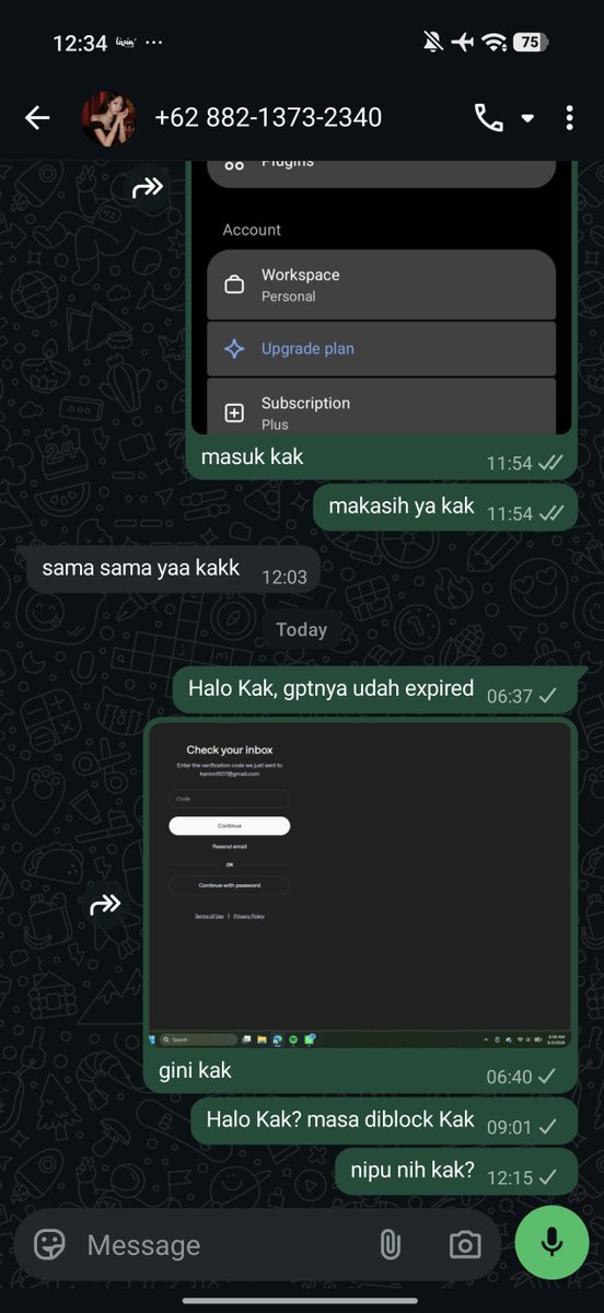 teng080823's tweet photo. SCAM/PENIPUAN
Bia, kemaren ada lagi akun X nya. cuman kayanya deactivate. 
#zonauang 

info dong yang jual gpt plus private yg ga nipu. https://t.co/4kPCe3Na1N