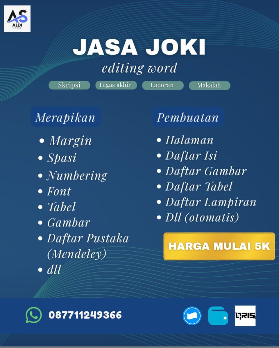 aldidtp440's tweet photo. 📌 OPEN JASA JOKI formatting ✨
📝 Rapihin file Word
📚 Daftar isi, daftar tabel, daftar gambar, dll.
🔢 Penomoran halaman
📄 Skripsi, tugas akhir, laporan, makalah
✅ Hasil jadi terlebih dahulu, cocok baru payment!
⚡ Proses cepat &amp; rapi
📩 WA: 087711249366
#zonauangㅤ #24jam https://t.co/sgwO2hFlp5