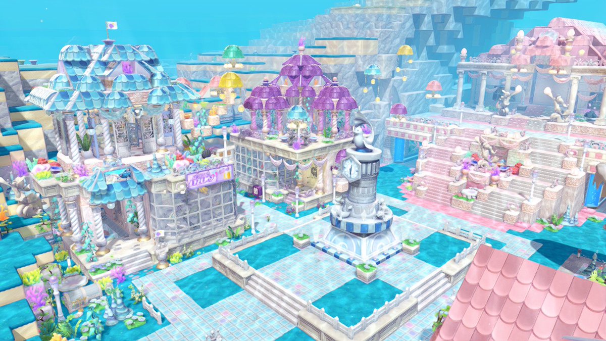 ZionRay_Pokemon's tweet photo. 昼はカラフル！

時計台のまわり一旦取っちゃったから殺風景だー💦水草狩りに出かけよう…

 #ぽこポケ  #ぽこあポケモン  #pokopia https://t.co/iU09lrzf33