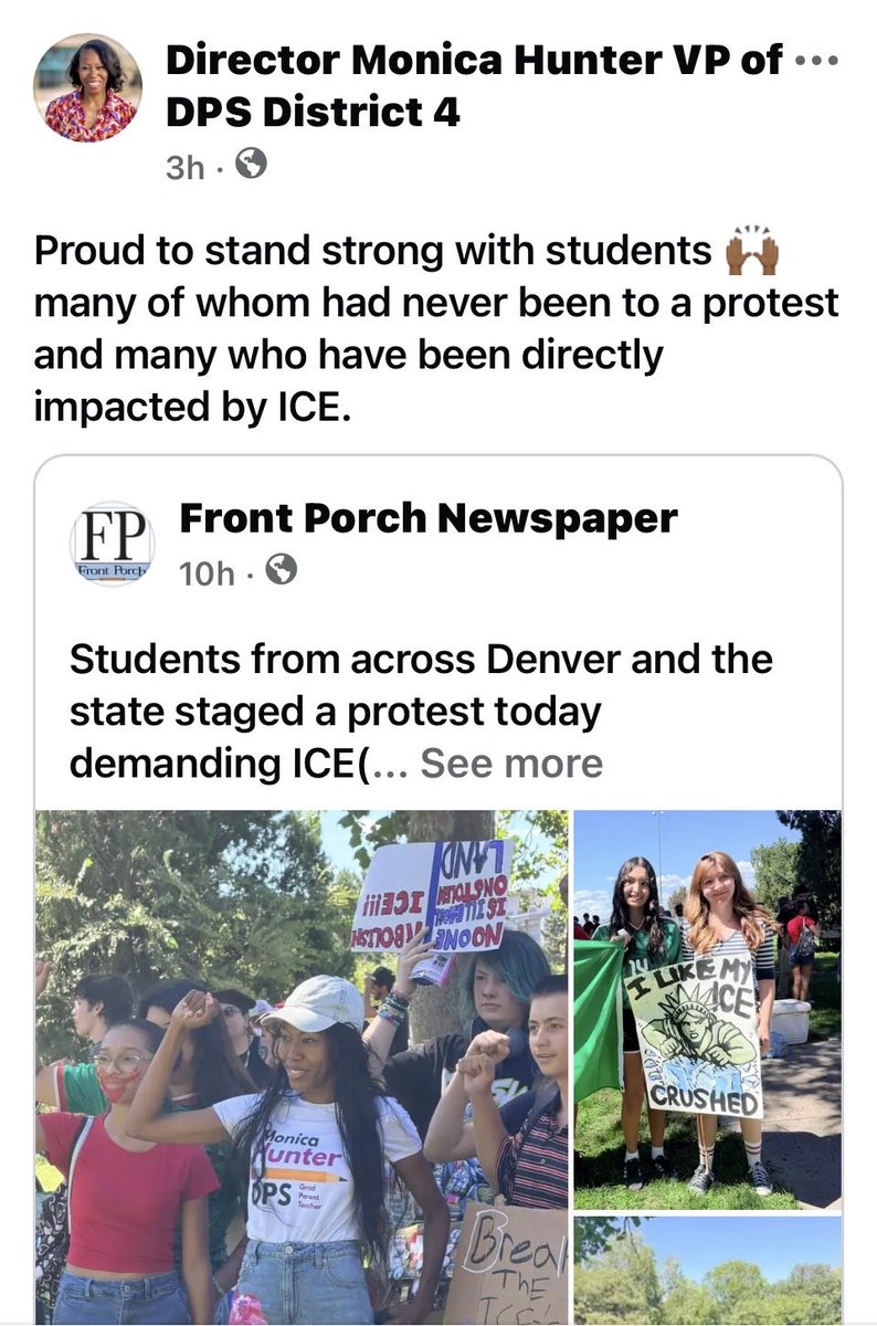 mrosazza's tweet photo. Here is a sitting Denver Public Schools Board Member publicly cheering kids skipping class for a political action that turned violent with attendees attacking journalists and stealing their camera.   #copolitics @CivilRights @dps_k12 #DPS https://t.co/2lVF74eBi0