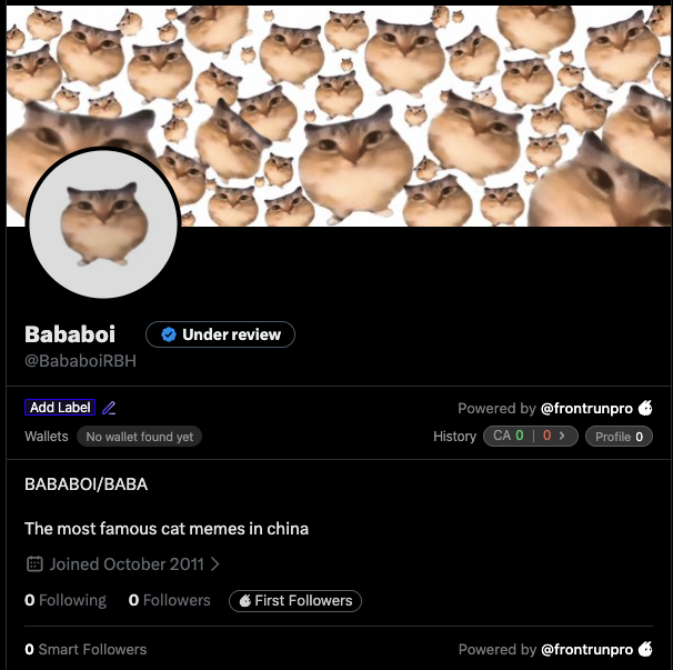 BababoiRBH's tweet photo. Blue checkmark under review, $BABABOI 

0xe50b4fc7eb99a94a587d59b2d90e737c786ae354 https://t.co/jI0IuHUaX0