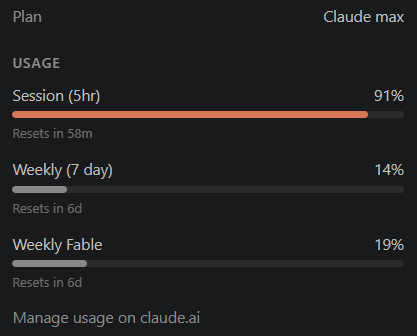 AmintaAlex's tweet photo. Claude Fable 5.1 usage might be the reason I get some sleep on a friday night.  :( https://t.co/nodT8okoDc