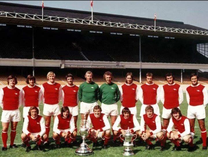 Garyfooballnut's tweet photo. OTD in 1970, The Gunners were victorious against Spurs 2 - 0 at Highbury. Both goals scored by George  Armstrong. The Arsenal went on to win their first ever double that season. 
❤️🤍 🏆🏆 ⚽️ 👏 https://t.co/4JY3JSC34g