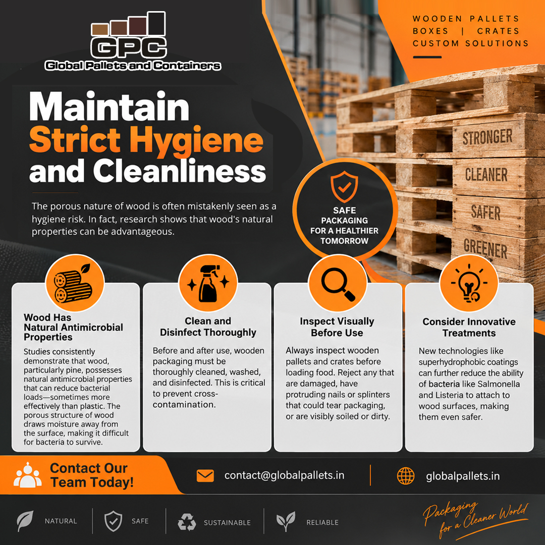 global_pallets's tweet photo. Maintain Strict Hygiene and Cleanliness
The porous nature of wood is often mistakenly seen as a hygiene risk. In fact, research shows that wood's natural properties can be advantageous.
🌐 https://t.co/z0S1tSLIqL
#Clean #Safety #ExportCompliance #WoodenPackaging #ISPM15 #India https://t.co/uRDe28Ci97