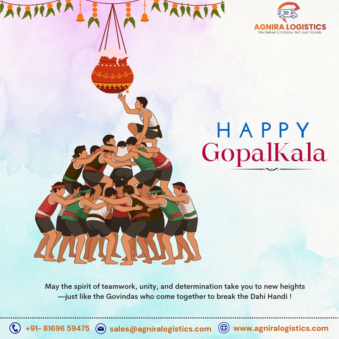 agniralogistics's tweet photo. May the spirit of teamwork, unity, and determination take you to new heights—just like the Govindas who come together to break the Dahi Handi! 

Wishing you and your family a joyful, prosperous, and successful Dahi Handi! 
#DahiHandi #Krishna #Teamwork #Unity #AgniraLogistics https://t.co/2Phv1zXJJK