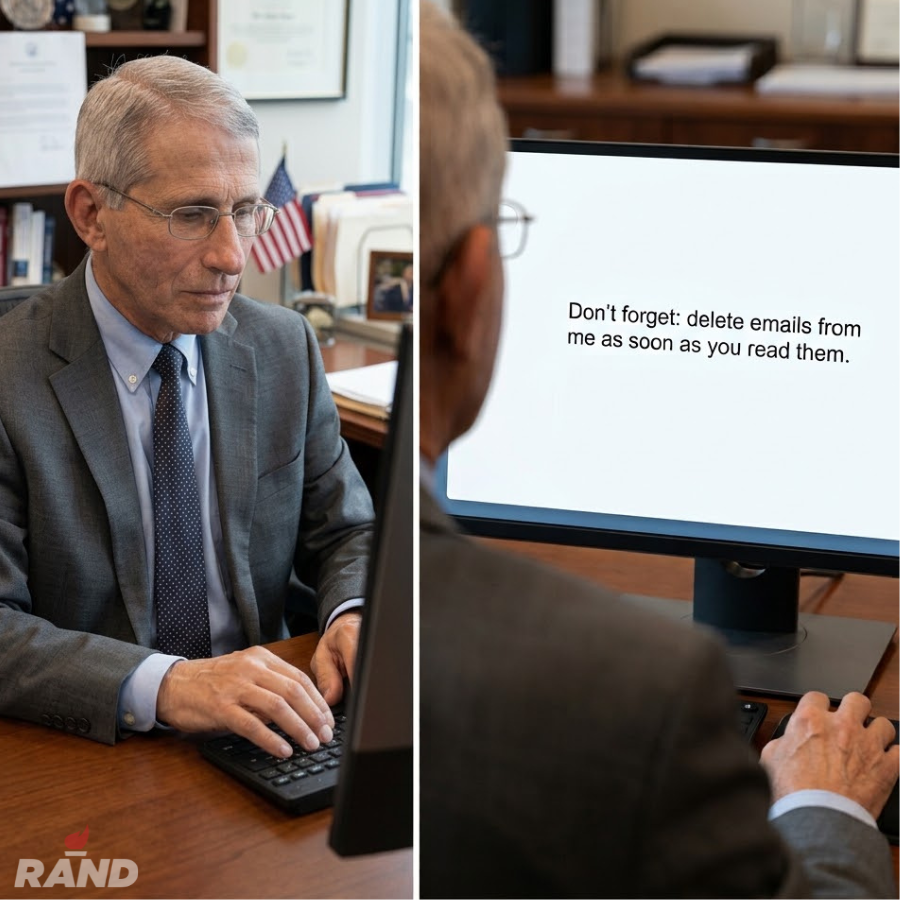 RandPaul's tweet photo. During the pandemic, Anthony Fauci instructed his team to delete emails from him as soon as they read them, a clear attempt to hide information from the American people.

We all deserve to know why these records were destroyed, what he was attempting to hide, and who was involved.