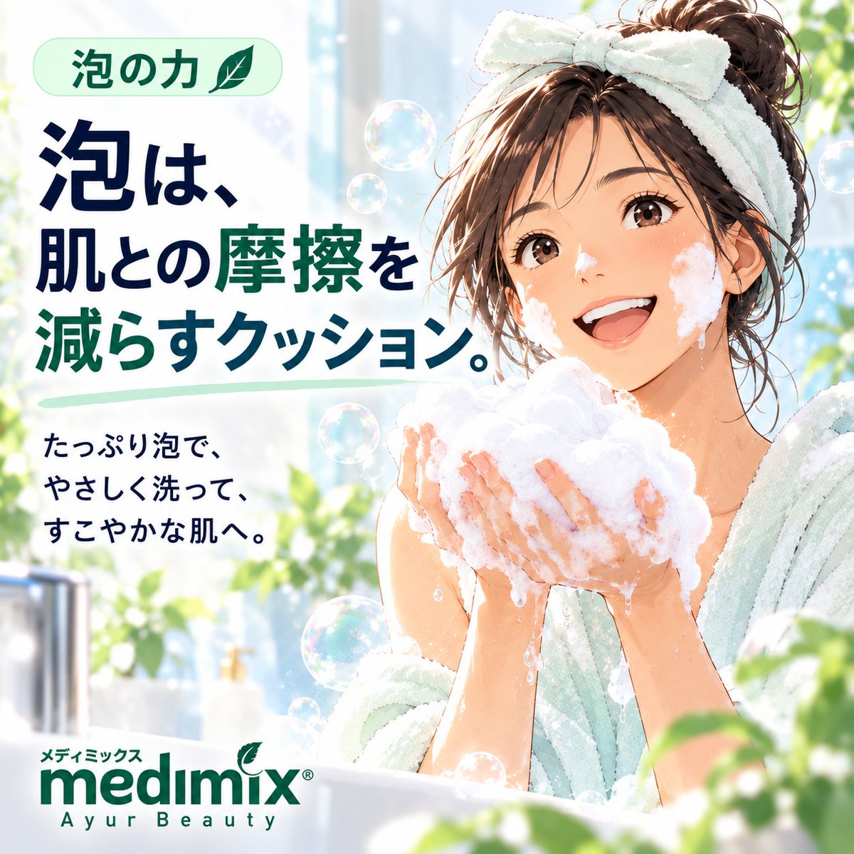 medimix_jp's tweet photo. 【泡の力】
【石けん、ちゃんと泡立てていますか?🫧】
たっぷりの泡は、肌への摩擦をやわらげる“クッション”のような存在。
ゴシゴシ洗いより、やさしく泡で包むのがポイントです。
#medimix #メディミックス #泡洗顔 #石けん #スキンケア #美容豆知識 https://t.co/37aqmtaNPM