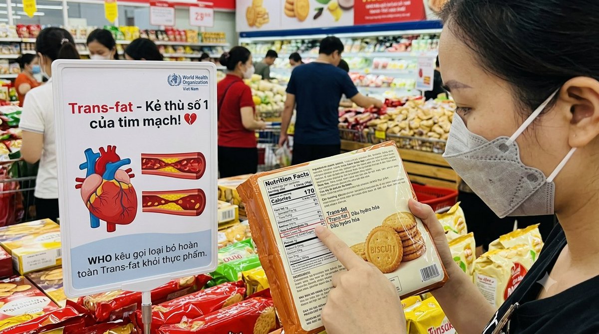 Healthy68's tweet photo. Trans-fat (Chất béo chuyển hóa) - Kẻ thù số 1 của tim mạch! 💔
​WHO đang kêu gọi loại bỏ hoàn toàn Trans-fat khỏi thực phẩm toàn cầu.
​Chất béo bẩn này làm tăng Cholesterol xấu, gây tắc nghẽn mạch máu âm thầm.

​#SucKhoeMoiNgay #TimMach #DinhDuongWHO https://t.co/sTAgIlAhcE