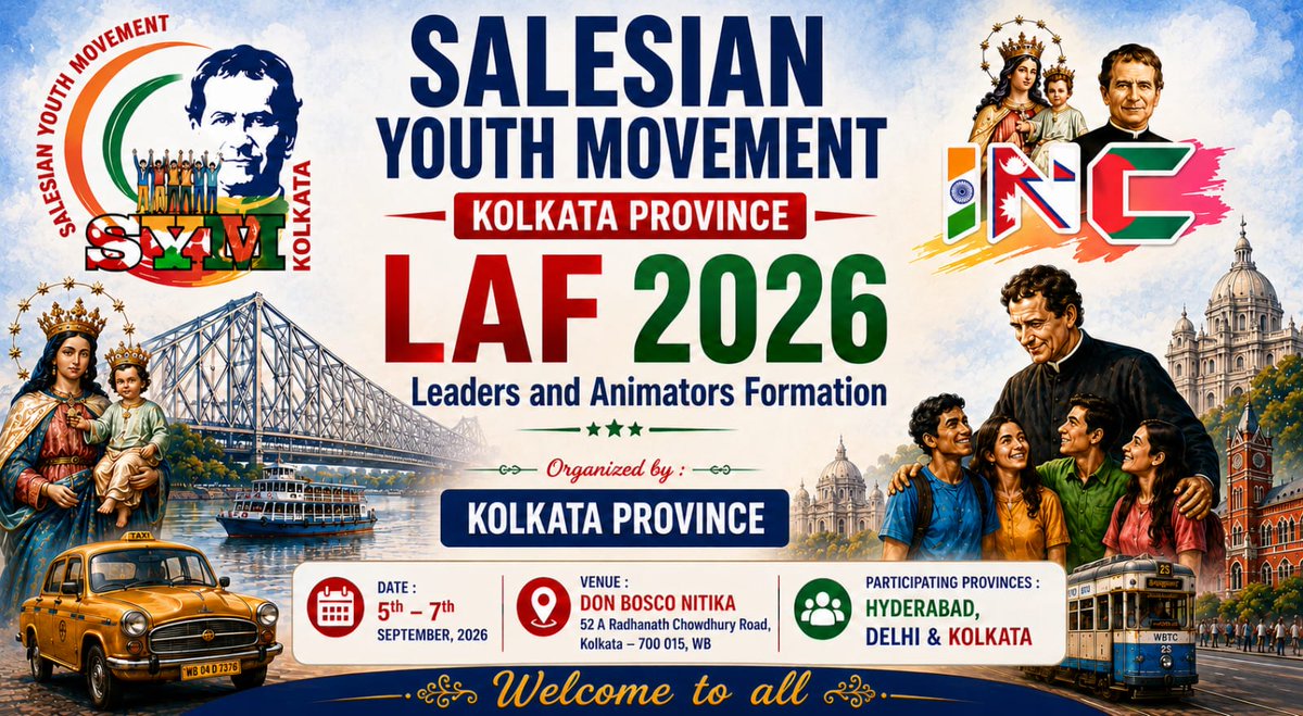 kolkatasalesian's tweet photo. 💙 What is LAF?
#LAF, or Leaders & Animators’ Formation, brings young #Salesian leaders and animators together for growth in leadership, spirituality and youth animation.
Rooted in #DonBosco’s spirit, LAF prepares them to accompany, inspire and serve young people.
#LAF2026 https://t.co/bxC921CQdr