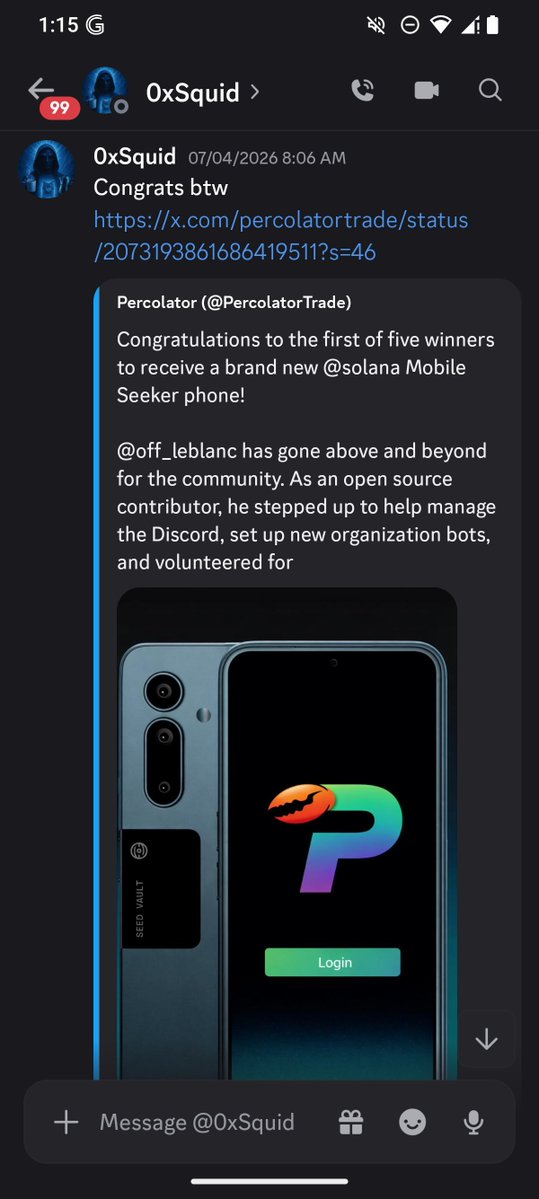 off_leblanc's tweet photo. Shout out to @PercolatorTrade

I won a Seeker from these guys back in June, and yesterday I got to watch @0xSquid_Sol and @dcc_crypto pitch Percolator at @cstldao.

The more I see from this team, the more convinced I am they’re building something worth paying attention to. https://t.co/niHqFEgrJI