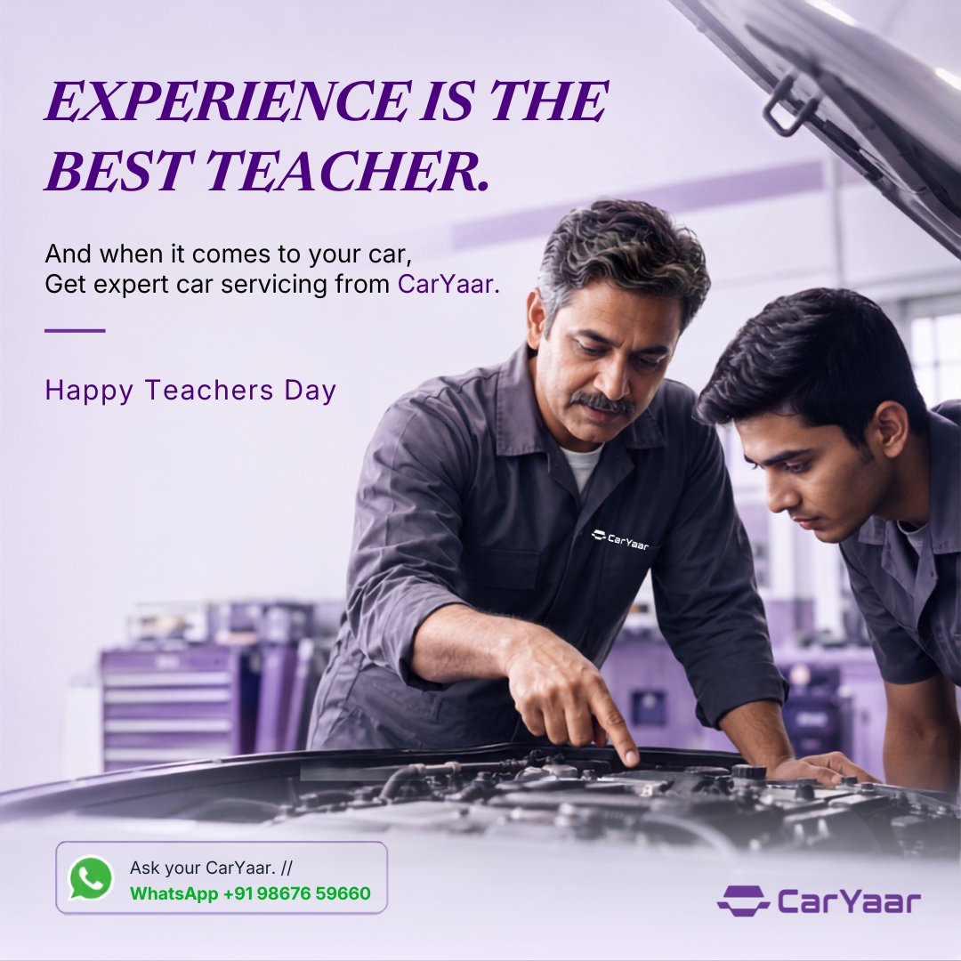 CarYaarAuto's tweet photo. Some lessons stay with us for life. 💜

This Teachers’ Day, we celebrate those who teach, guide and inspire us.And when it comes to your car, experience matters too.Get expert car servicing with CarYaar.

Happy Teachers’ Day! 🚗💜
#HappyTeachersDay #CarYaar #ExpertCarService https://t.co/HP7ZsVFmL1