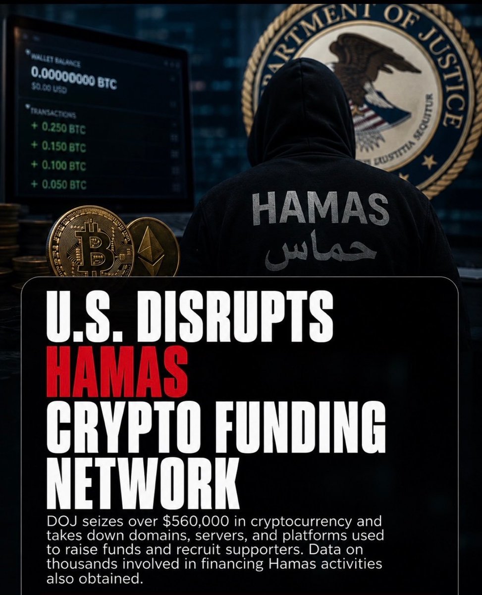 EverythingAjay's tweet photo. 🇺🇸FBI seized $560,000 in crypto from terrorist group Hamas over the past 18 months after tracing a network of wallets tied to fundraising and money laundering https://t.co/kFYg63ByYI