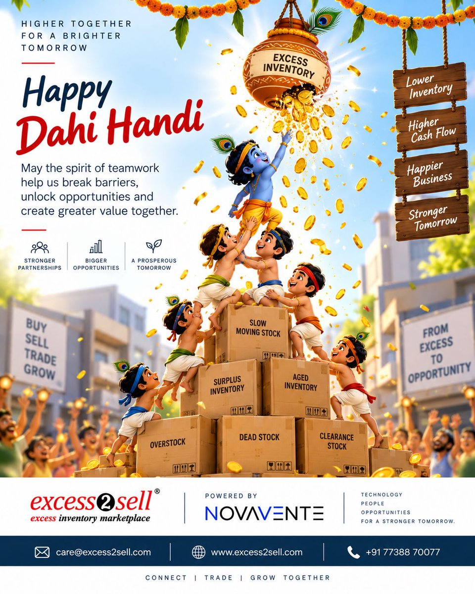excess2sell's tweet photo. When the team rises together, everyone reaches higher.
 Trust. Teamwork. Rewards. Growth.

Happy Dahi Handi! 🪔

#DahiHandi #Teamwork #Growth #Excess2sell https://t.co/ekO8zU3uef