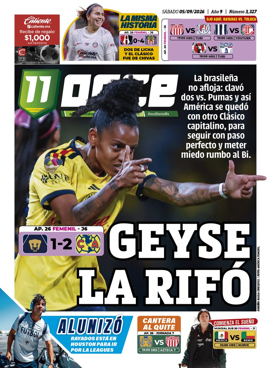 oncediariomx's tweet photo. #LaTapa | GEYSE LA RIFΓ β‘ https://t.co/c7Y1FYclbI
#AmΓ©rica β’ #Pumas β’ #Chivas β’ #LigaFemenil β’ #Rayados https://t.co/dEvr91UP8D