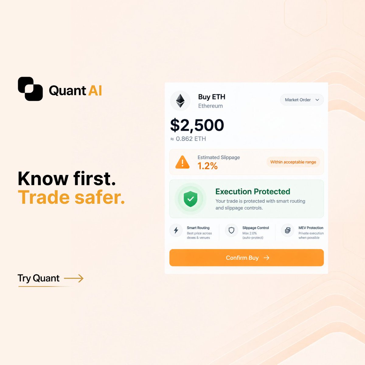 tryquantio's tweet photo. A better trade starts before you hit confirm. 👀

Know your slippage. Get the best route. Protect your execution.

Quant handles the details before your trade hits the market.

🛡️ Trade safer with Quant: https://t.co/ESmNzOYtXW https://t.co/MEYf2l35Ck