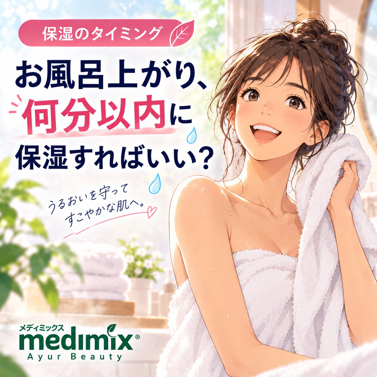 medimix_jp's tweet photo. 【保湿のタイミング】
【お風呂上がりの保湿、後回しにしていませんか?💧】
肌が乾く前の早めの保湿がポイント。
入浴後は、できるだけ早めにうるおいケアを。
#medimix #メディミックス #保湿 #スキンケア #お風呂上がり #美容豆知識 https://t.co/PU2tPVx7St