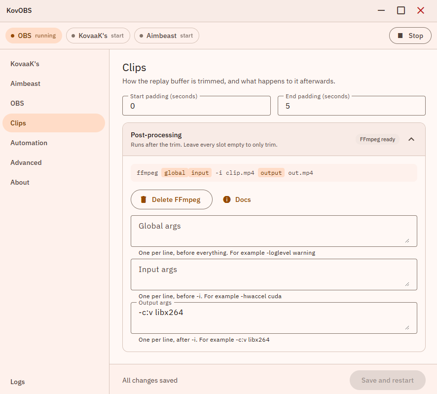 Bassel_Bakr's tweet photo. KovOBS v0.14.0 released 🎯 

Everything since v0.11.6:
• Rebuilt UI, grouped per game
• First-run setup
• Logs with filters, timestamps and copy
• 2 themes
• Notifications
• Update checker
https://t.co/wnOaTRZbjJ https://t.co/ydsbBUuedM