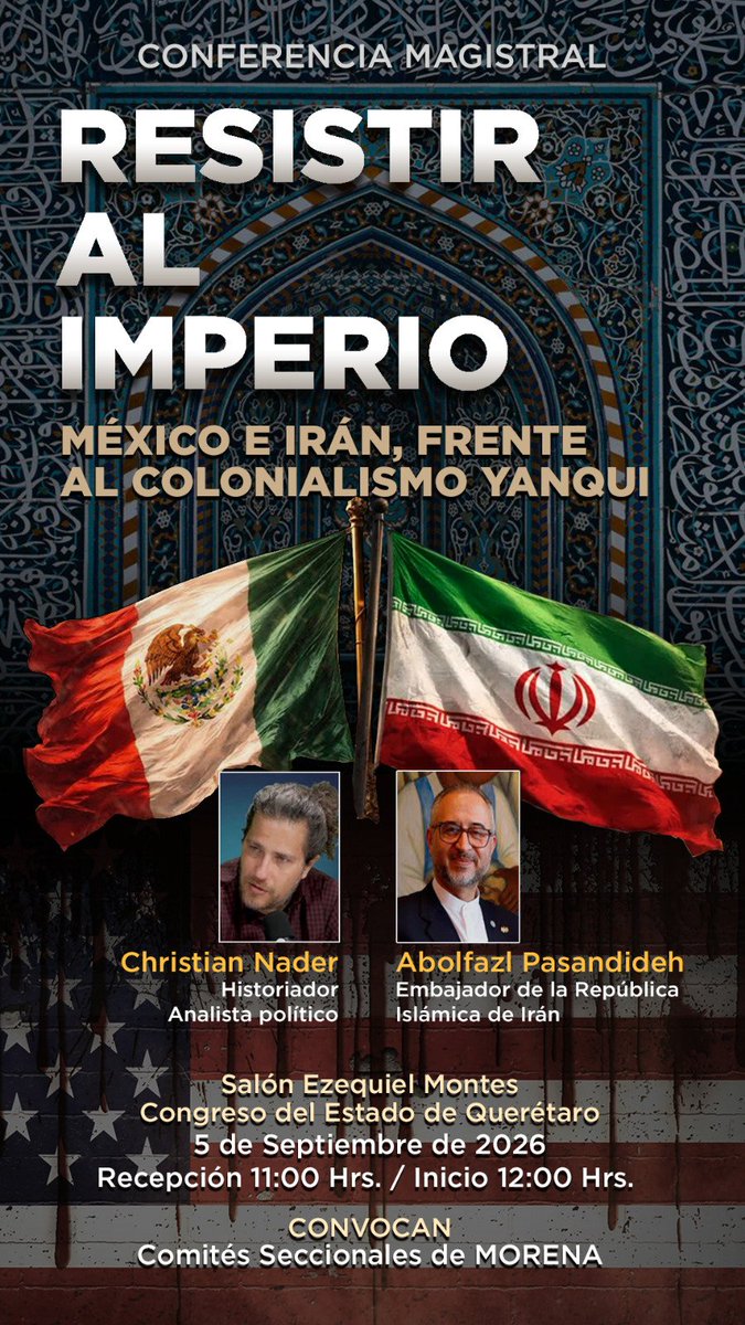 ExoSapiens's tweet photo. Conferencia junto al Embajador de la República Islámica de Irán. Inicia mañana entre 11:00 am y 12:00 pm en el Congreso de Querétaro. Entrada libre. Los esperamos. https://t.co/Rxy6zujvkM