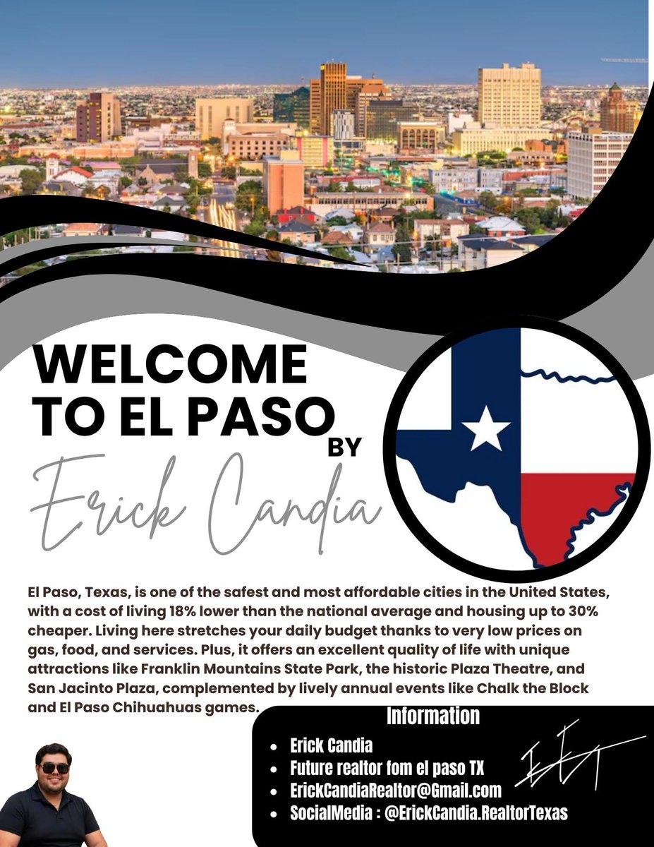ErickRealtorTX's tweet photo. Welcome to El Paso Texas 📷📷📷

● FUTURE REALTOR FROM EL PASO TEXAS
● SOCIAL MEDIA : @ErickCandia.RealtorTexas
● ErickCandiaRealtor@Gmail.com
#ElPasoTX #ElPaso #BestCity #Oportunity #GreatLife #NiceHomes #RealState #Realtor #Texas #ForYou #NewMexico #Ohio #Utah #Nebraska #TX https://t.co/ROasph4YxW