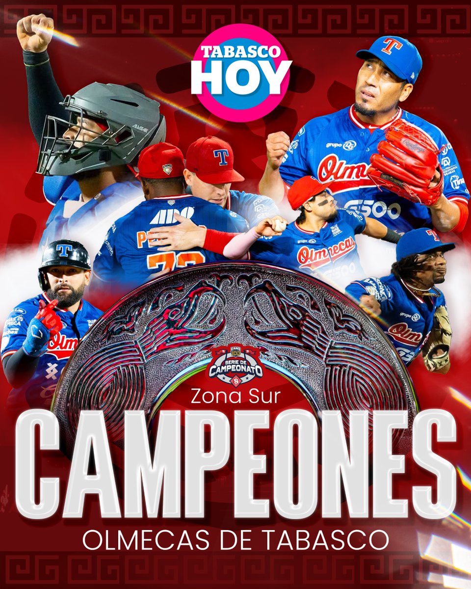TabascoHOY's tweet photo. #ÚltimaHora🔴| 🏆⚾ ¡Los Olmecas son campeones! 🏆

¡La Zona Sur tiene nuevo campeón! 🔥💙❤️
 Los Olmecas de Tabasco son los campeones de la Zona Sur al vencer en el juego 5 a los Pericos de Puebla 10-8 y califican a la Serie del Rey que disputarán ante los Toros de Tijuana.

¡Tabasco está de fiesta! 🥳⚾
¡OLMECAS CAMPEONES! 🏆🌴
👉https://t.co/MaPADTvVVx