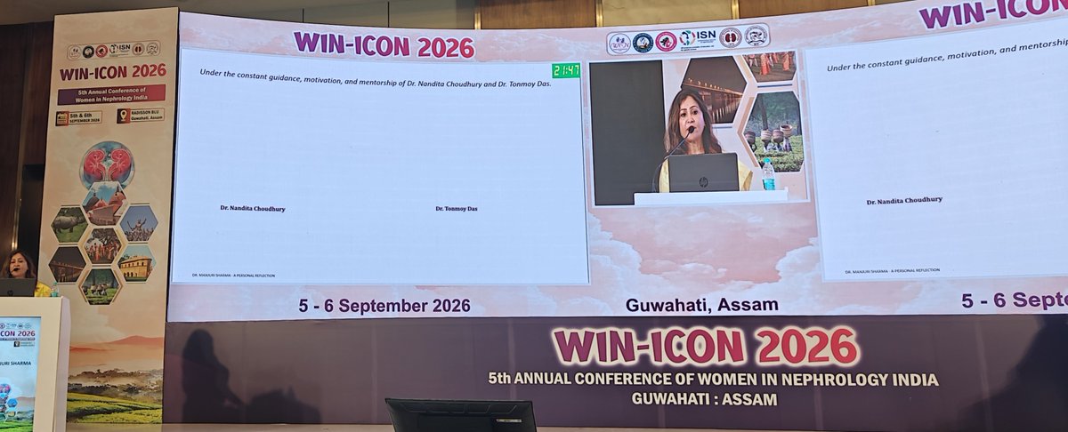 WomenNeph_india's tweet photo. The prestigious Prof Nandita Choudhary oration delivered by Prof @manjuri_sharma ma'am in the #winicon2026 
She spoke about the beginning of her 3 decade long career and what it took to get here as the head of nephrology at Guwahati medical College https://t.co/8vh2VBjjpf