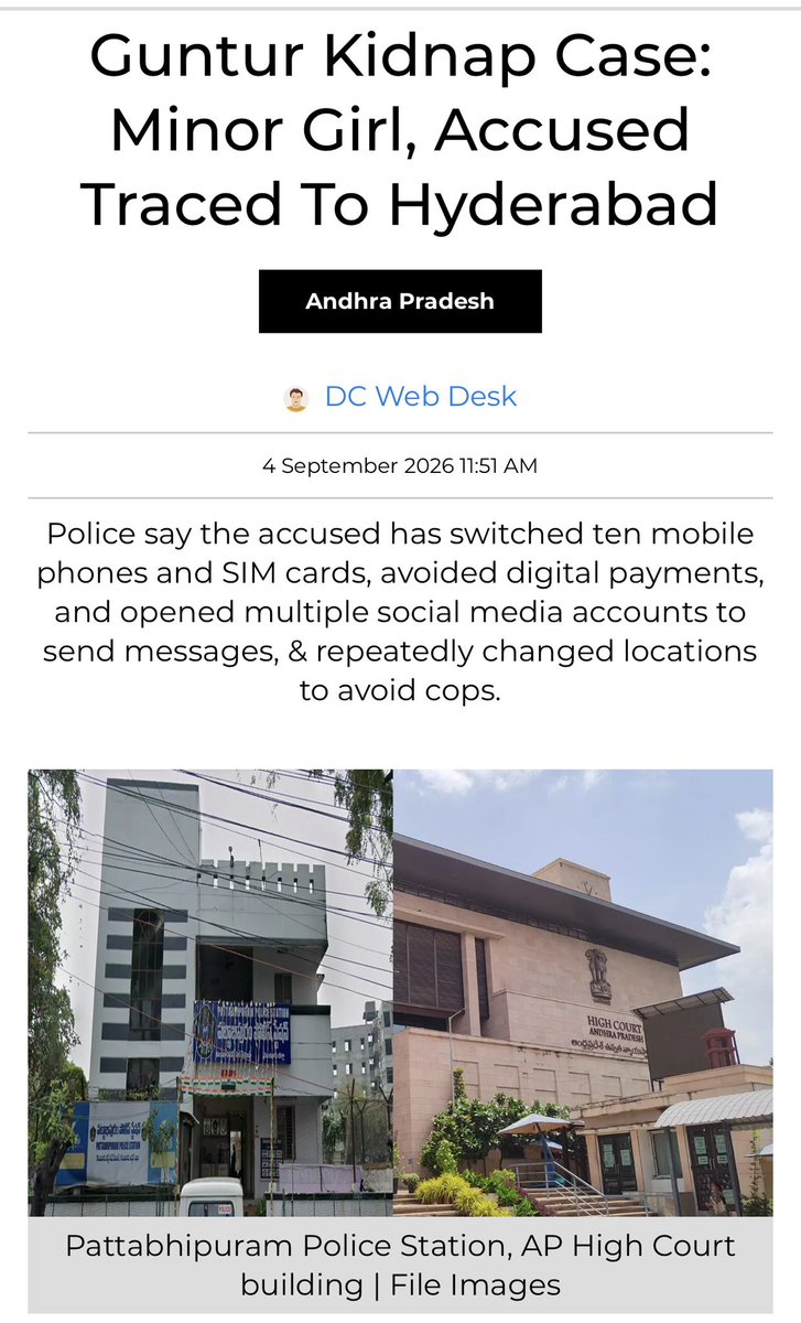 tathvamasi6's tweet photo. Sheik Saida is arrested within 24 hours of AP Highcourt scolding?

AP police couldn’t trace them for 3 months, but now the girl is rescued and the accused is apprehended after tracing them to Haryana!!

Missing for 3 months, police couldn’t trace them but within 24hrs of HC scolding police caught them. I believe it. You believe it as well.