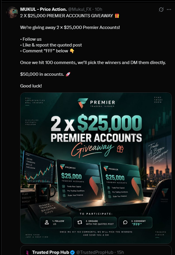 giveawaypolice1's tweet photo. There are actually three accounts @sid_traderz, @Mukul_FX, and @WolfyyFx  that simultaneously spam post the exact same fake prop firm giveaways across all three pages, yet they never declare any winners.

Hard avoid all of these scammers. https://t.co/Hyjj5kht2Z