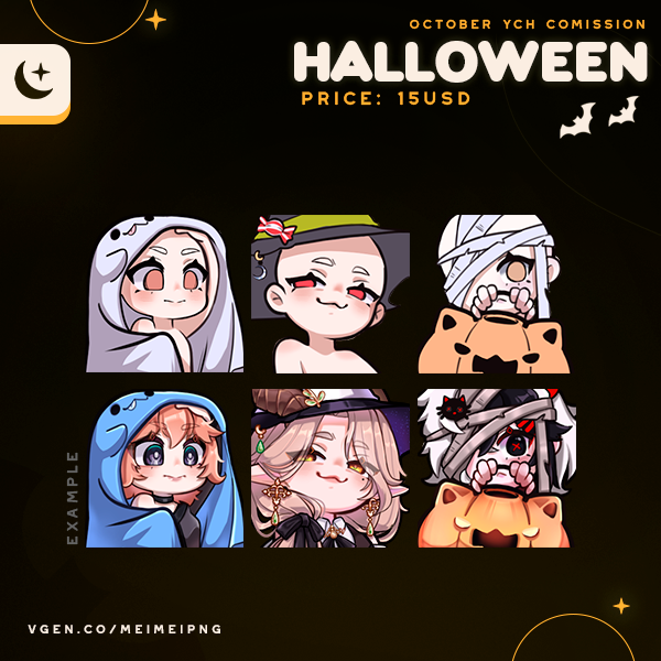 meimeipng's tweet photo. ⌊🎃✧ ⋯ YCH halloween emotes ⌉
I'm reworking the old emotes, and honestly, I'm really happy about it 🥺

🎃 Limited slots! Links below ⛓️
♡ + ↻ appreciated

━━━━━ ⋯ 🎃  ⋯ ━━━━━
#ych ୨୧ #VGenComm ୨୧ #opencommissions https://t.co/FWPQQo8STm