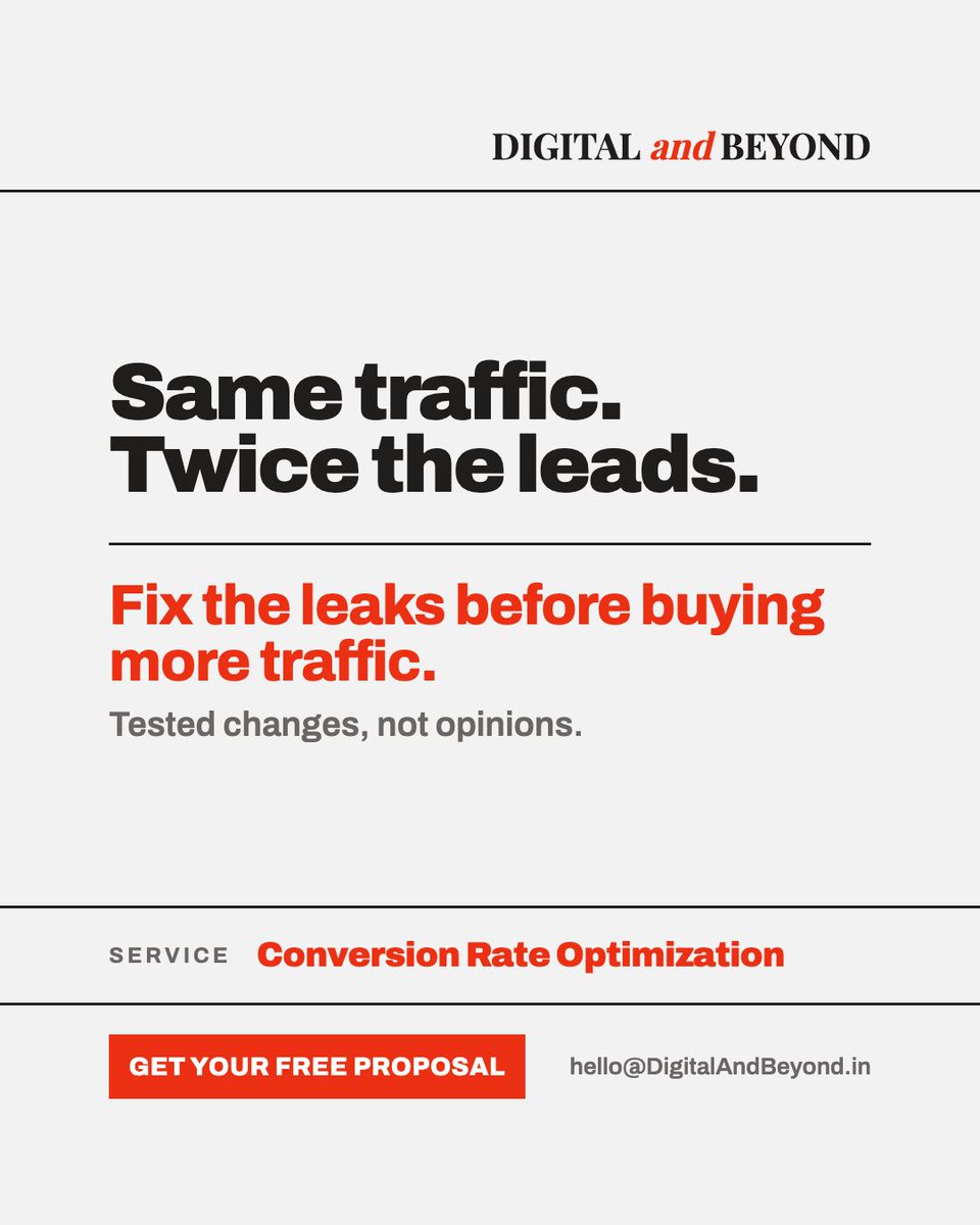 Digital_Bynd's tweet photo. You don't always need more traffic. Often you need more of the visitors you already have. https://t.co/Ajtai7vk0K #CRO #DigitalAndBeyond https://t.co/ryYsac2m0e