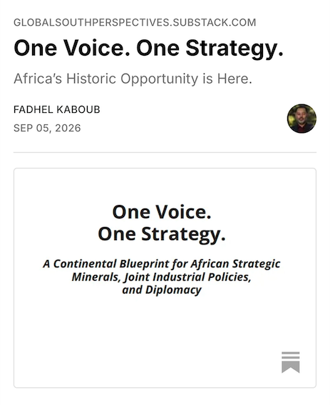 FadhelKaboub's tweet photo. My latest blog, a new report “One Voice. One Strategy” (with livestream link to watch the launch in Pretoria on Sept. 9), and a few new pieces you may have missed: https://t.co/JUDAgixTwW https://t.co/i66r7nXnbi