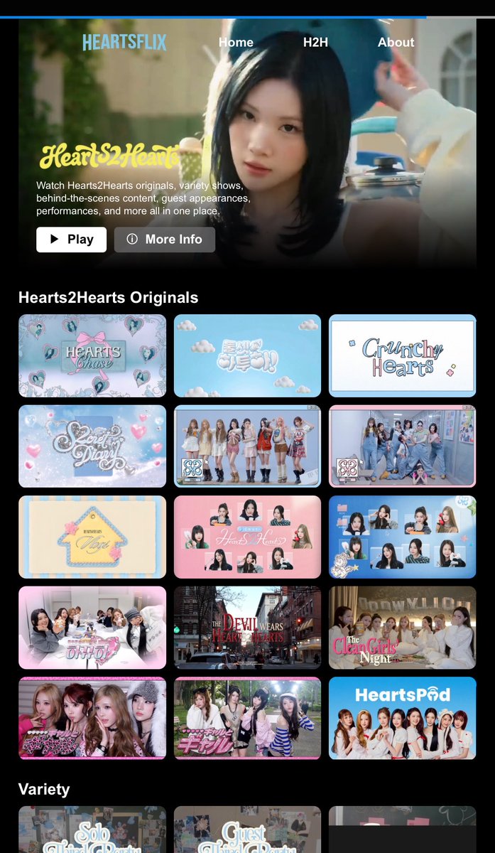 jaeyjuun's tweet photo. “HEARTSFLIX” 
sumpah ini keren banget!!😭, semuanya ada di sini, buat hachu yang mau nonton konten h2h tapi bingung nyari atau bingung harus nonton di channel mana, bisa langsung cari lewat sini yaaa 🩵

tinggal klik konten yang mau kita tonton, dan videonya bisa langsung diputar, dan tetap terhubung ke channel youtube official tempat konten tersebut di upload