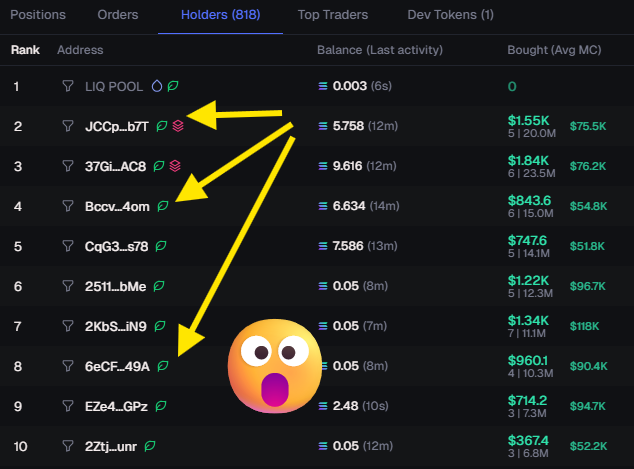 badidoyo's tweet photo. Sebelum membeli sebuah memecoin, lihat dulu holdernya, jika top 10 terdiri dari daun-daun hijau seperti ini, sebaiknya kalian hindari 🚨🚩🚩🚩 https://t.co/uCRUbdANSD