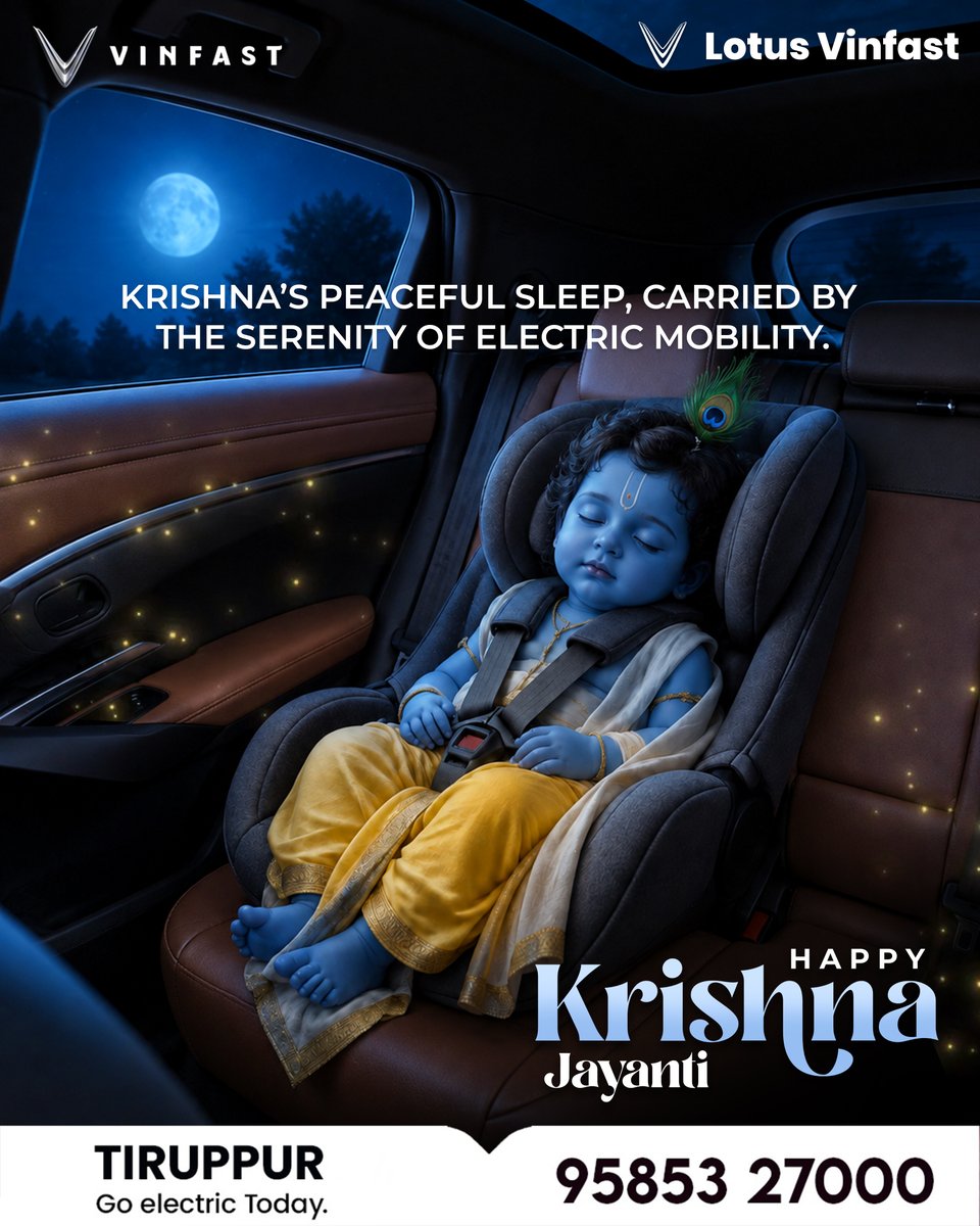 LotusVinfastTPR's tweet photo. 🦚✨ Peaceful journeys, divine blessings.

This Krishna Jayanthi, let every journey be filled with serenity, comfort, and the blessings of Lord Krishna. 💙🚘

📍 Lotus VinFast, Tiruppur
📞 95853 27000

#KrishnaJayanthi #LotusVinFast #VinFast #GoElectric #Tirupp https://t.co/7SyZ1NK2tf