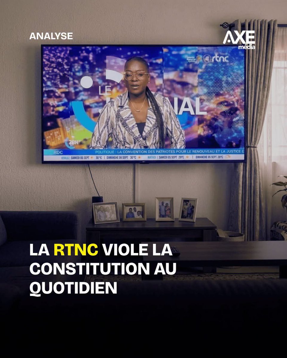 alainmwamba's tweet photo. Le journal de la RTNC est une violation flagrante et quotidienne de la Constitution, notamment de son article 212. Du début à la fin du journal de la chaîne publique, un seul camp parle : celui qui soutient le chef de l’État et le gouvernement. Sur le dialogue comme sur le changement de Constitution, les voix opposées sont simplement effacées.

Monsieur Christian Bosembe, président du CSAC, trouve-t-il cela normal ? Son institution a notamment été créée pour garantir l’accès équitable aux médias publics. Les articles 10, 18 et 20 de la loi organique n° 11/001 du 10 janvier 2011, ainsi que l’article 10 du règlement intérieur du CSAC, lui imposent de faire respecter le pluralisme des opinions. La RTNC efface pourtant systématiquement de son antenne les activités et les positions de l’opposition.

Doit-on rappeler que la RTNC est financée, à travers la redevance, par tous les Congolais : ceux de l’opposition, ceux de la majorité et ceux de la société civile ? Ils ont donc tous le droit d’y être représentés. Or, Martin Fayulu, Moïse Katumbi, Joseph Kabila et d’autres opposants apparaissent surtout lorsqu’il faut les accuser, les critiquer ou les présenter comme des ennemis de l’État, rarement pour exposer leurs positions ou couvrir normalement leurs activités.

On nous répondra : « Sous Kabila, c’était pareil. » Mais si Joseph Kabila était la référence absolue en matière de démocratie, pourquoi l’avoir remplacé ? Était-ce seulement pour prendre sa place, son salaire et continuer exactement les mêmes pratiques ?

La RTNC appartient à la nation, pas au pouvoir. Monsieur Christian Bosembe, le CSAC compte-t-il enfin faire respecter ce principe ?

#AXEmedia