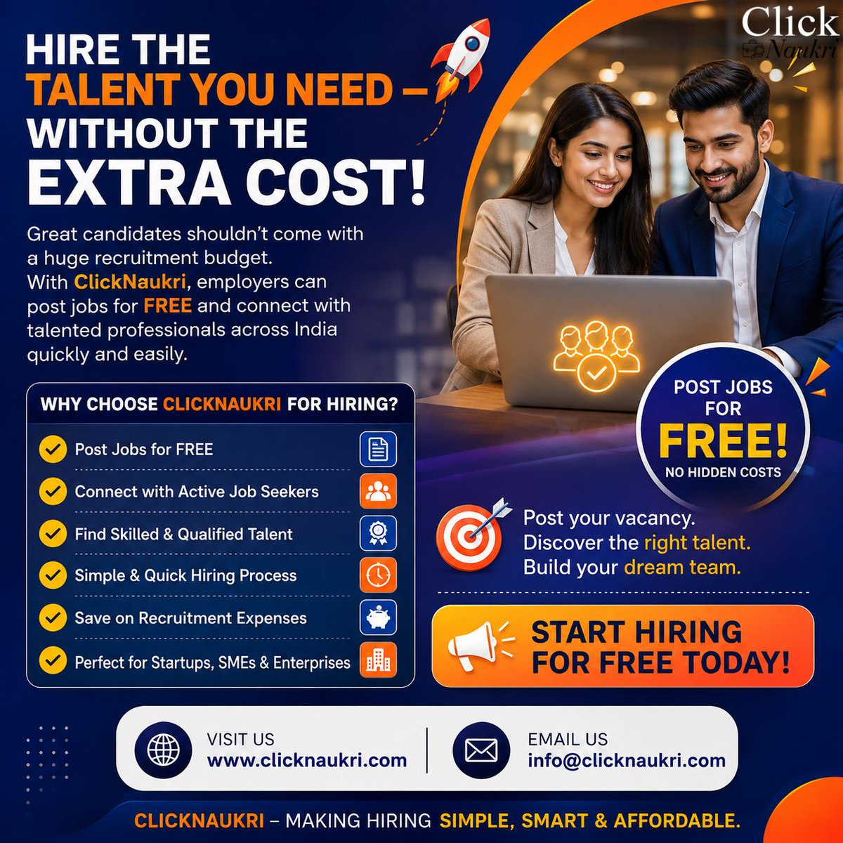 ClickNaukri's tweet photo. 🚀 Hire Smarter. Hire Faster. Hire for FREE!

🎯 Post your vacancy today and build your dream team!

🌐 Website: https://t.co/fLy15trnOF
📧 Email: info@clicknaukri.com

#ClickNaukri #FreeJobPosting #HireSmart #Recruitment #HiringSolutions https://t.co/NmFzWvDEdz