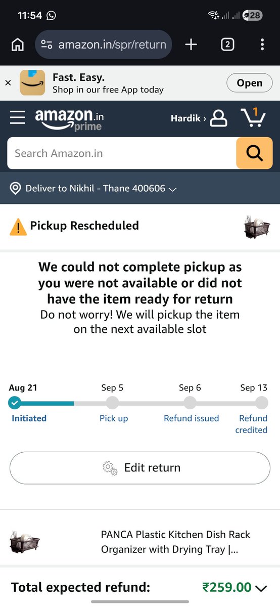 hardik_parpelli's tweet photo. @AmazonHelp your agent doesnt answer call, doesnt come for pickup and marks false status and keeps pushing the return date https://t.co/yxAHJWgbmO