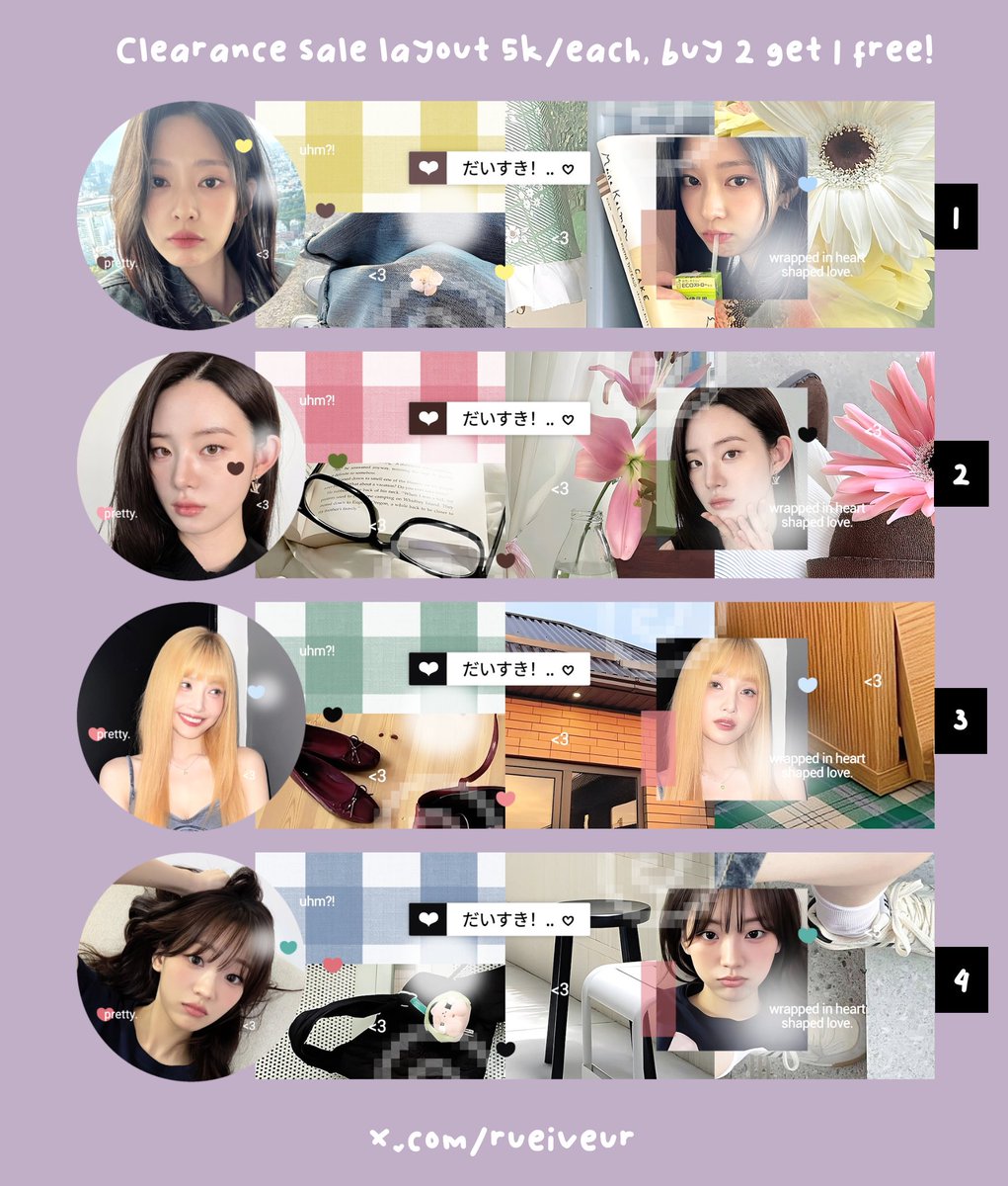 rueiveur's tweet photo. ┈ help repost? thank you! 🐰

halo aku ada 94 layout clearance sale~ pricinya 5k/each, tapi kalo beyi 2 dapat gratis 1 ! >_< grab yours 🤍 [no retext;ava png only] 💕

[ #bealanja ] 1-16 https://t.co/t8jnMuC3qs