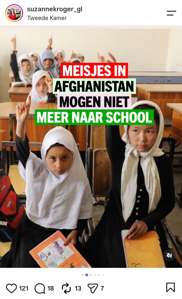 moeva18's tweet photo. De schizofrenie slaat weer toe binnen @progressiefned .
@suzanne_GL vindt het vreselijk dat meiden in Afghanistan niet naar school mogen van de Taliban maar in Nederland is haar partij voor islamitische scholen waar meiden geacht worden dat ze  bedekt zijn en waar dagelijks wordt vertelt dat de vrouw ondergeschikt is aan de man.

PRO is daarnaast voor gescheiden zwemmen voor islamitische vrouwen en  PRO heeft totaal geen moeite met de aparte ingangen en gescheiden gebedsruimtes in moskeeën.

Het opkomen voor Aghaanse vrouwen is een wassen neus.