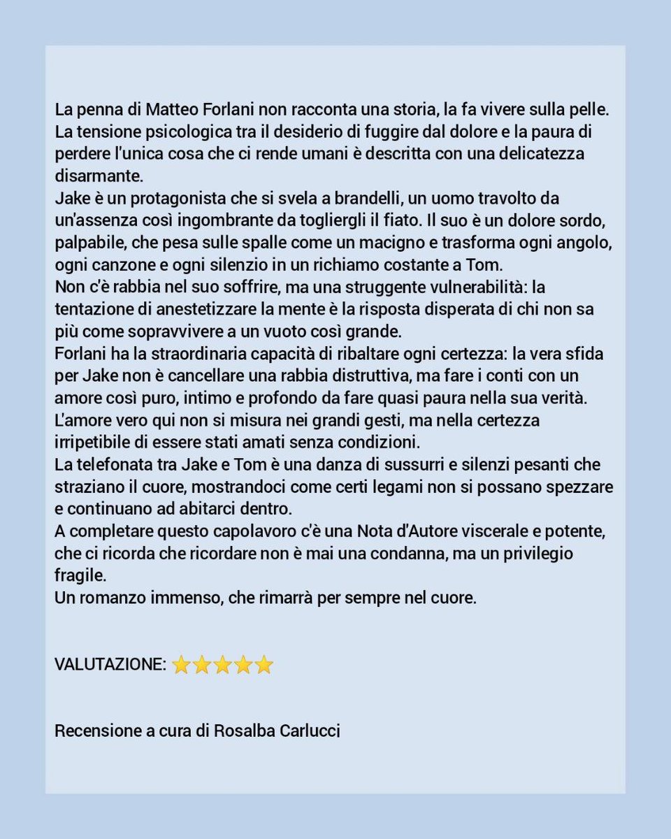 unthetrapagine's tweet photo. 📝 RECENSIONE 📝 

Titolo Devo dimenticarti (Collana Reflections by Domenico Di Pinto Vol. 2)
Autore Matteo Forlani 
Editore  :  Ruby Ink Edizioni

https://t.co/GmuR6keUI6 https://t.co/WXr87AnVwr