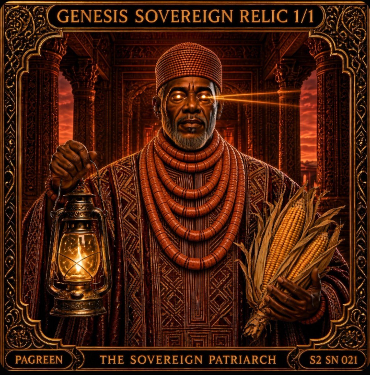 priscanall's tweet photo. Genesis Sovereign Relic 1/1  
THE SOVEREIGN PATRIARCH  
Series 2 · SN 021

He kept watch so the store was not stolen. And the people never face food inflation.

Artwork revealed.  @_Pagreen https://t.co/PnBiyR5ZFJ
