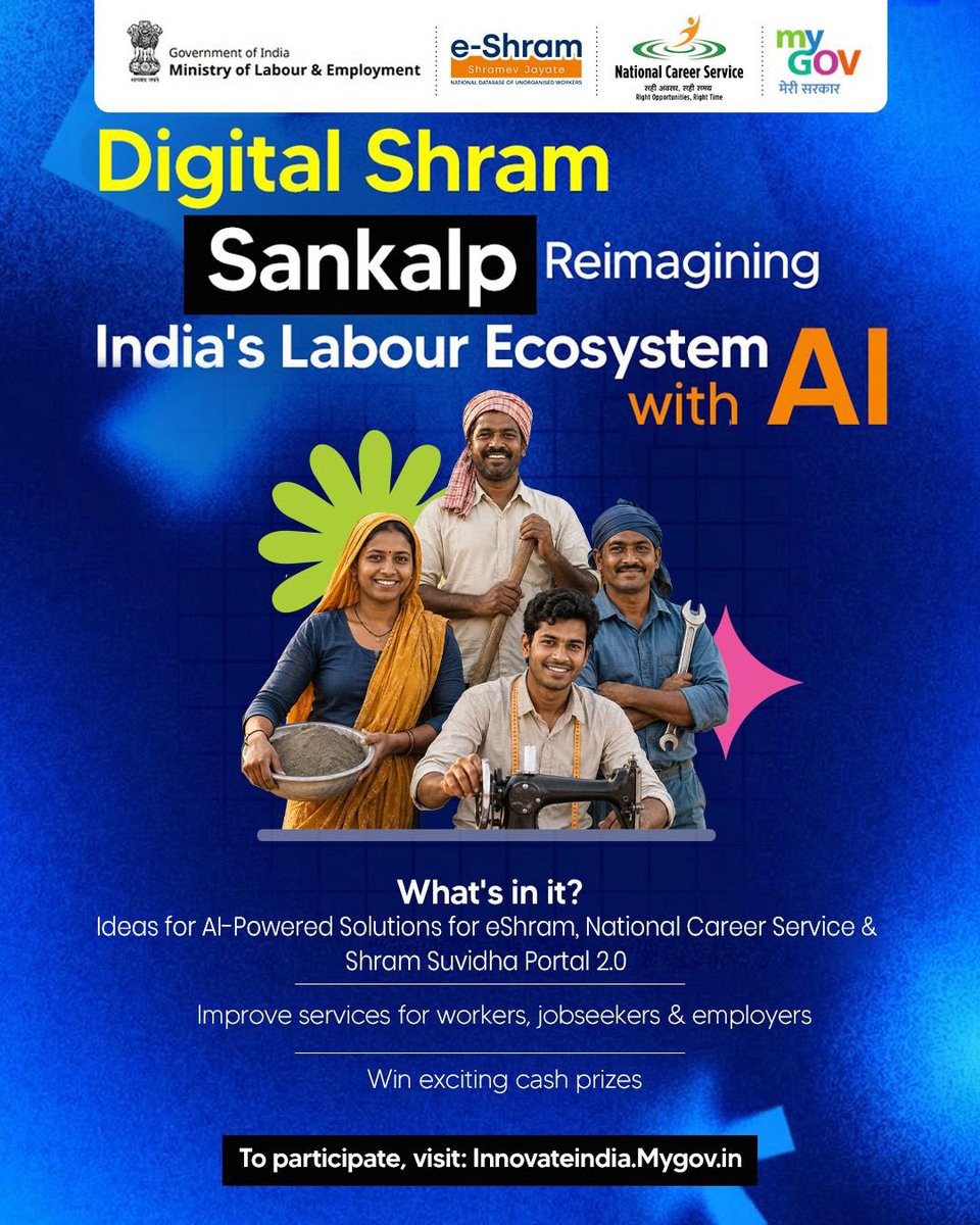 v_shrivsatish's tweet photo. Digital Shram Sankalp marks a transformative step towards reimagining India’s labour ecosystem through AI and emerging technologies. The initiative seeks to strengthen platforms such as eShram NCS and Shram Suvidha with intelligent digital solutions. It aims to make labour services more accessible efficient and responsive to the evolving needs of workers. A future-ready labour ecosystem can empower India’s workforce while advancing the vision of a digitally enabled and inclusive Bharat.