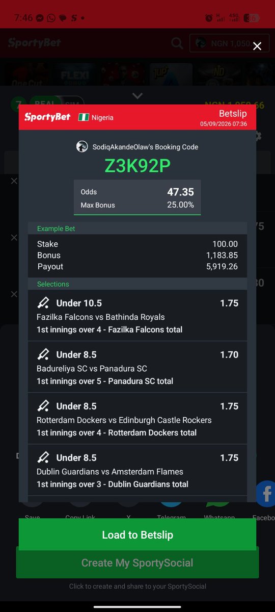 OLAWOORESODIQ1's tweet photo. Z3K92P 🏏🏏

47 odds 7/7 
Cricket family here we go again 💪 

18+ play responsibly 📢 

Who's joining the moving train? https://t.co/C2iwJIdoA8