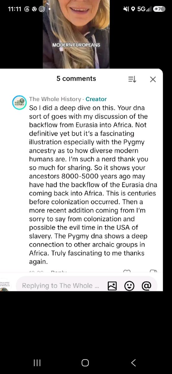 RumpCalvin5032's tweet photo. @missomaliaa Black American do not have ghost DNA. SOME of our European and Asian genes came from an ancient back migration. This lady confirmed it with my dna https://t.co/DdE70wRqhN