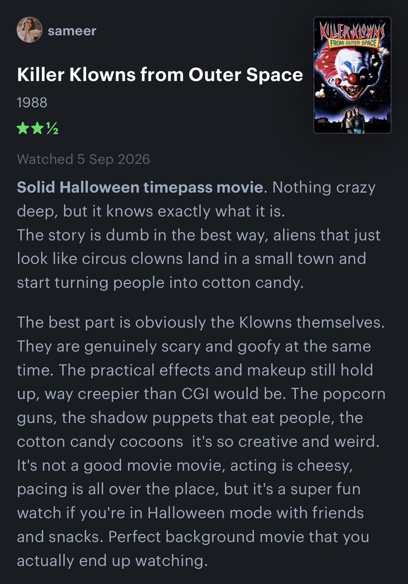 Sameerween's tweet photo. Killer Klowns from Outer Space Review: https://t.co/QDtNVatCNS