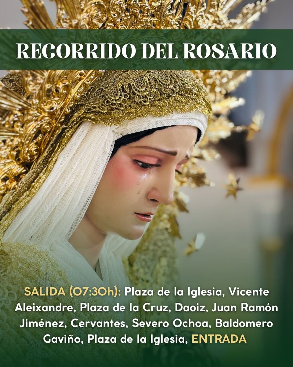 VCruzBormujos's tweet photo. #𝐈𝐍𝐅𝐎 / Toda la información relativa al 𝐑𝐨𝐬𝐚𝐫𝐢𝐨 𝐝𝐞 𝐥𝐚 𝐀𝐮𝐫𝐨𝐫𝐚 𝐝𝐞 𝐍𝐮𝐞𝐬𝐭𝐫𝐚 𝐒𝐞𝐧̃𝐨𝐫𝐚 𝐝𝐞 𝐥𝐨𝐬 𝐃𝐨𝐥𝐨𝐫𝐞𝐬, que recorrerá las calles de Bormujos, queda recogida en la presente publicación. https://t.co/I8kiVfqEwe